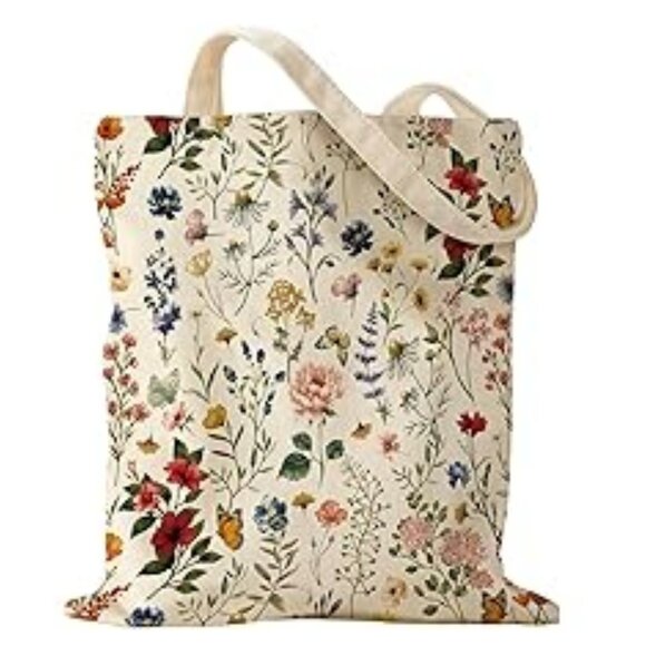 Handbags - Flowering Shrub Aesthetic Canvas Tote Bag - Reusable Shoulder Tote Bag